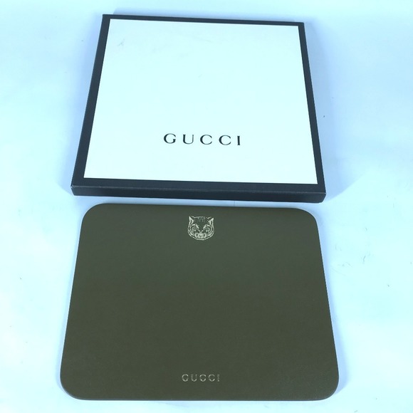 Gucci Computer Mouse Decor Khaki Green PC Home Tiger Leather Pad - Picture 1 of 9
